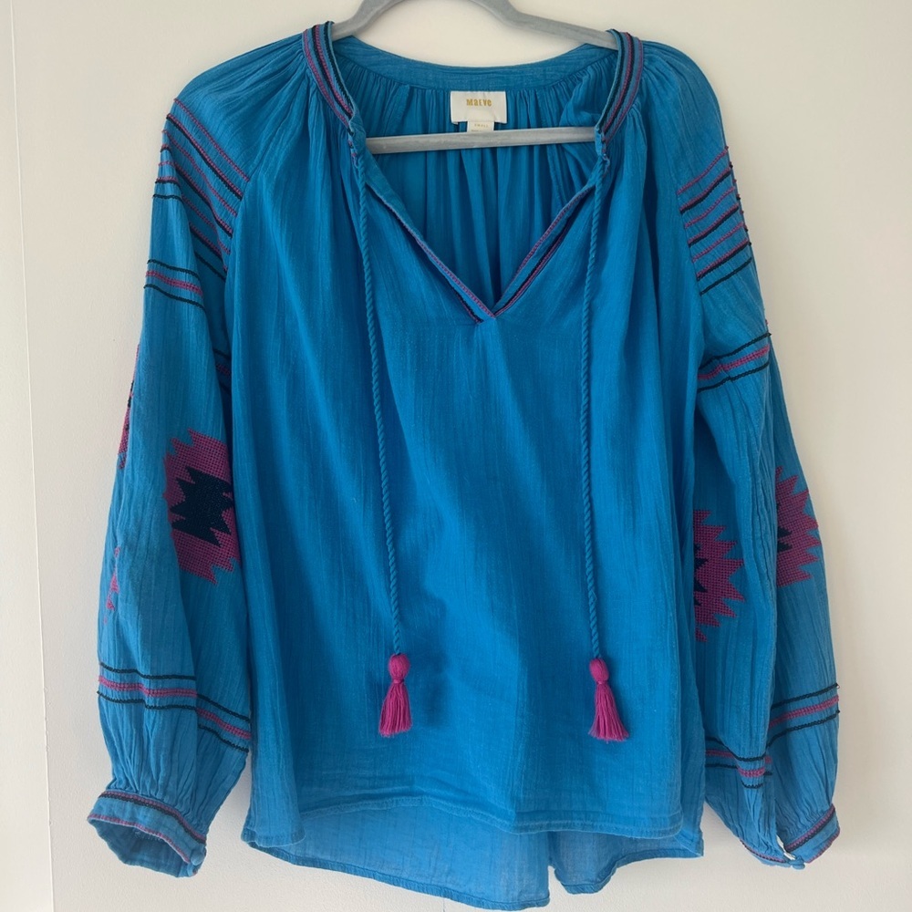 Maeve by Anthropologie Runaway Embroidered Peasant Top-S - Picture 4 of 9